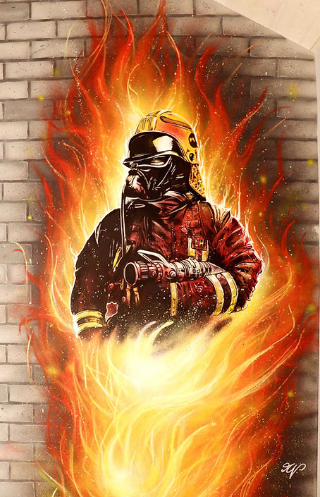 Peinture originale chambre enfants pompier et soldats du feu par Nicolas Maurel Art maurel.artist